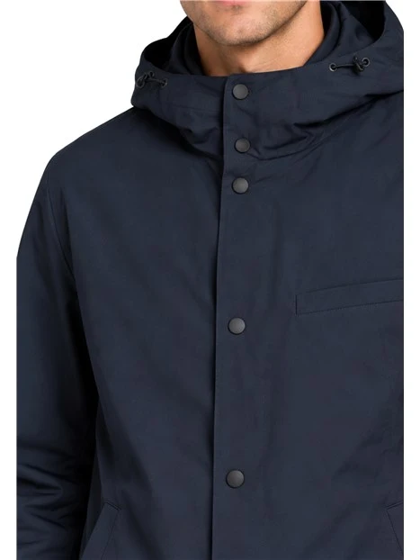 GIACCA IMPERMEABILE CASUAL CON CAPPUCCIO UOMO BLU