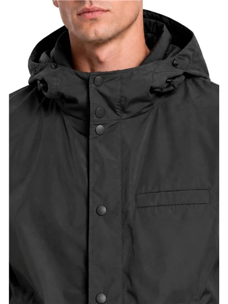 GIACCA IMPERMEABILE CASUAL CON CAPPUCCIO UOMO NERO