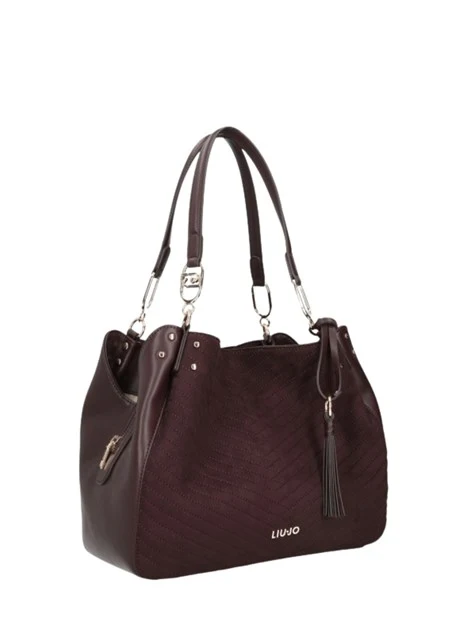 BORSA A SPALLA SATCHEL IN ECOCAMOSCIO TRAPUNTATO DONNA BORDEAUX