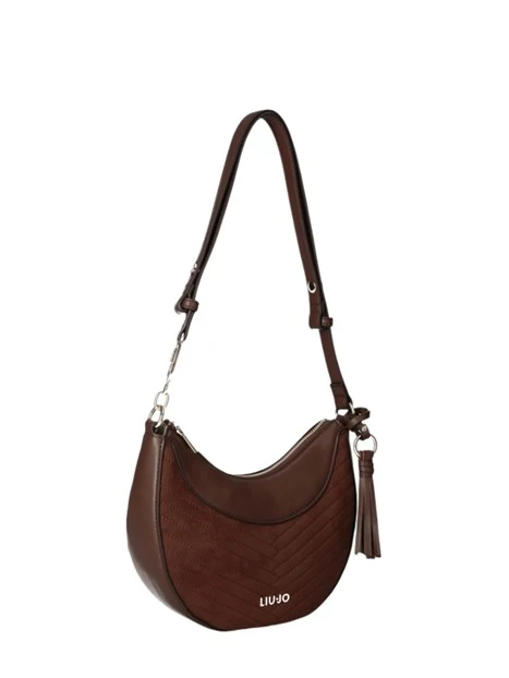 BORSA A SPALLA HOBO IN ECOCAMOSCIO TRAPUNTATO DONNA MARRONE