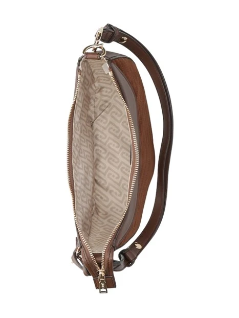 BORSA A SPALLA HOBO IN ECOCAMOSCIO TRAPUNTATO DONNA MARRONE
