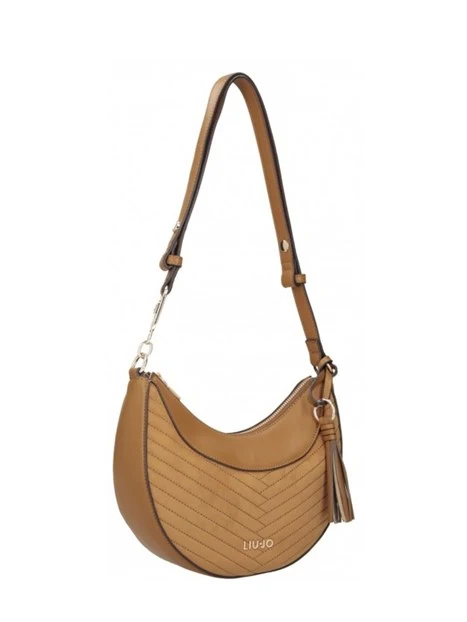 BORSA A SPALLA HOBO IN ECOCAMOSCIO TRAPUNTATO DONNA BEIGE