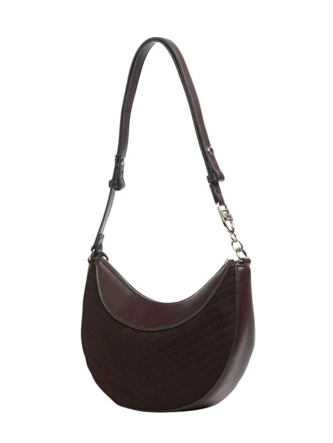 BORSA A SPALLA HOBO IN ECOCAMOSCIO TRAPUNTATO DONNA BORDEAUX
