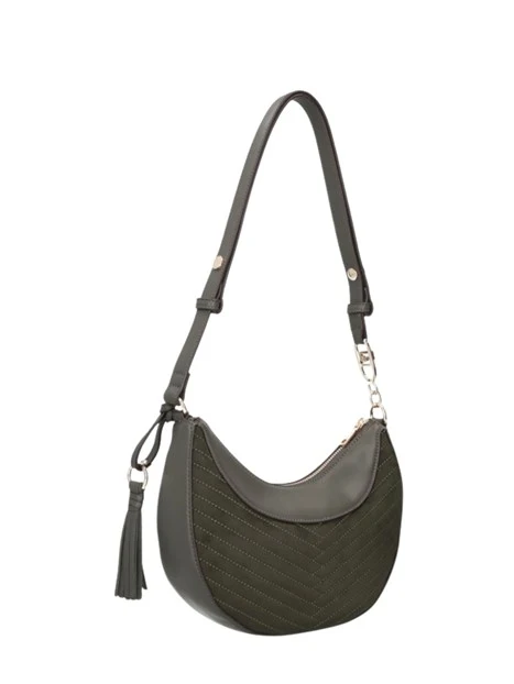 BORSA A SPALLA HOBO IN ECOCAMOSCIO TRAPUNTATO DONNA VERDE