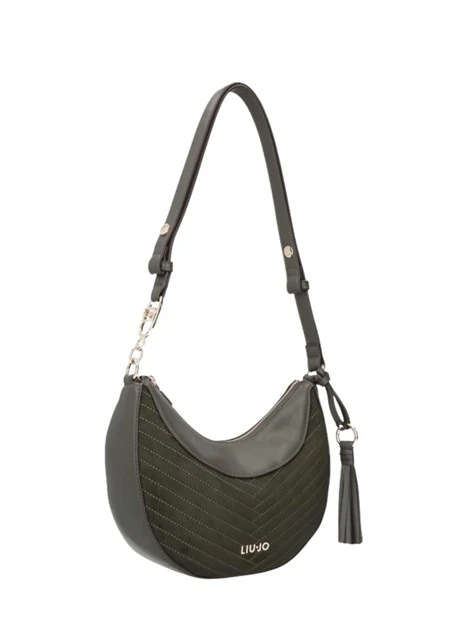 BORSA A SPALLA HOBO IN ECOCAMOSCIO TRAPUNTATO DONNA VERDE