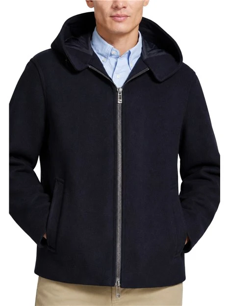 GIACCA CON CAPPUCCIO E CHIUSURA A ZIP UOMO BLU
