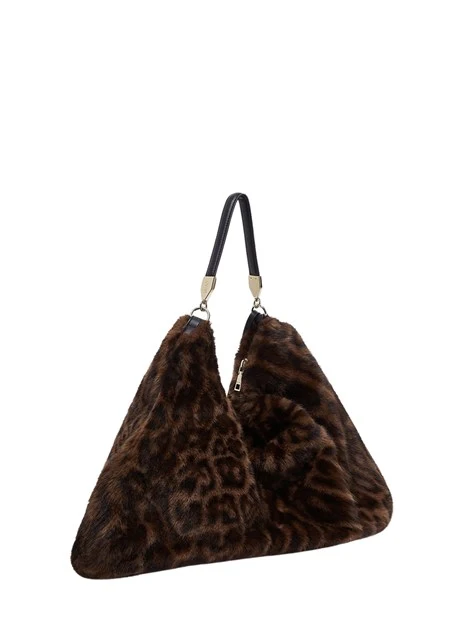BORSA A SPALLA IN PELLICCIA SINTETICA ANIMALIER DONNA MARRONE