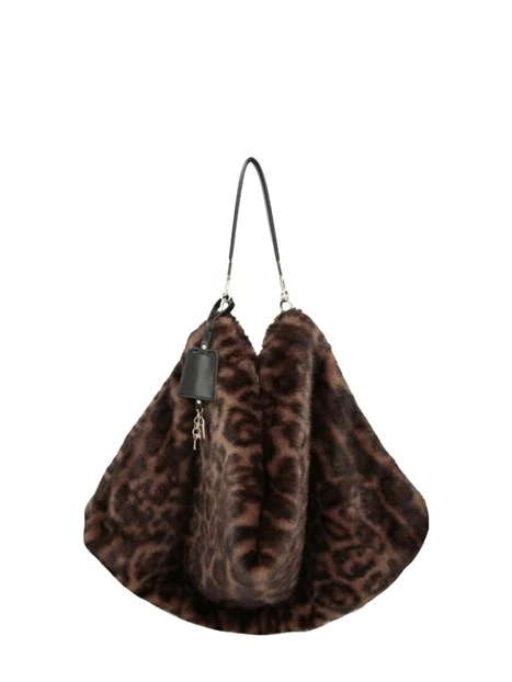 BORSA A SPALLA IN PELLICCIA SINTETICA ANIMALIER DONNA MARRONE