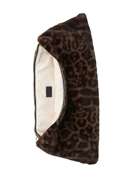 BORSA A SPALLA IN PELLICCIA SINTETICA ANIMALIER DONNA MARRONE
