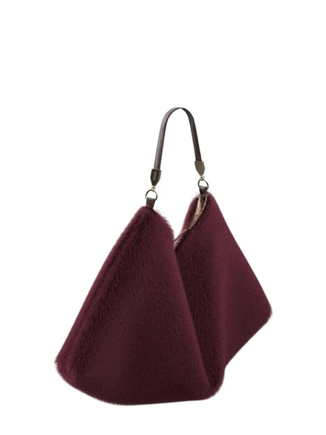 BORSA A SPALLA IN PELLICCIA SINTETICA A PELO LUNGO DONNA BORDEAUX