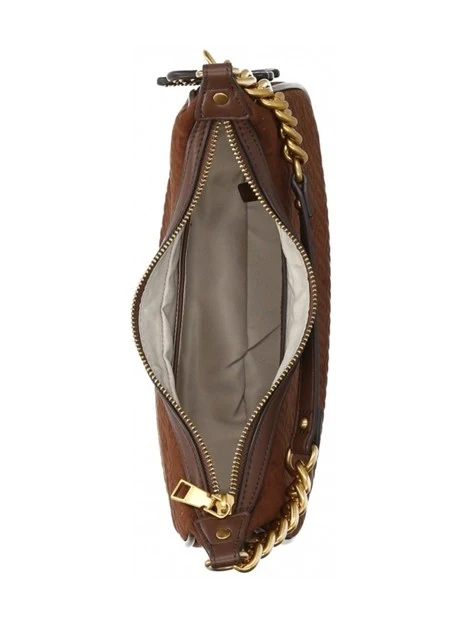 BORSA A SPALLA HOBO IN ECOCAMOSCIO CON MOTIVO LOGO DONNA MARRONE