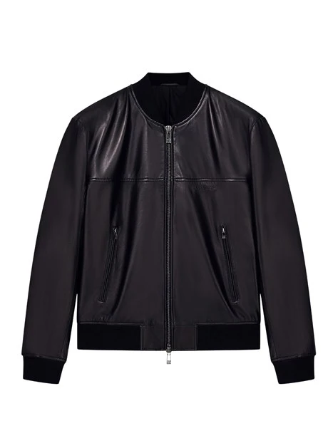 GIACCA BOMBER IN PELLE CON ZIP UOMO NERO