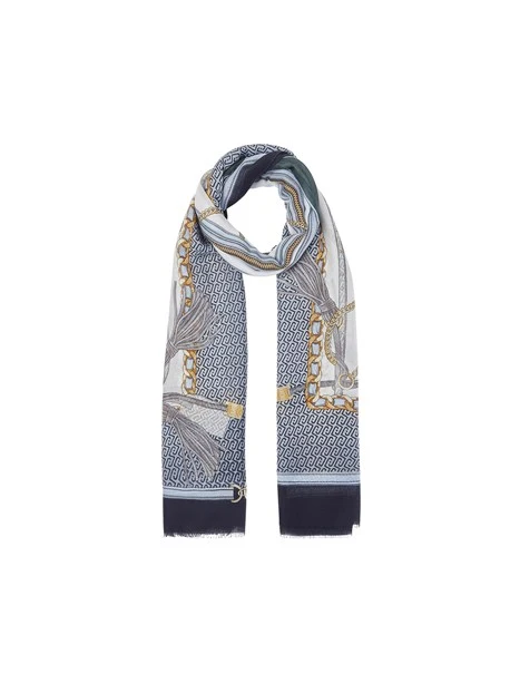 STOLA CON STAMPA A CATENE E NAPPE DONNA BLU
