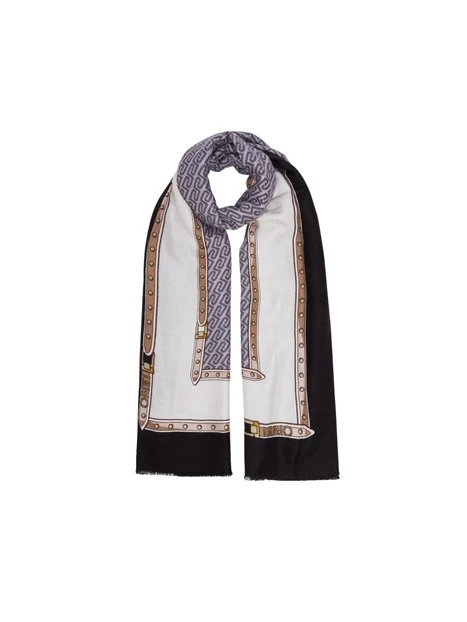 STOLA CON LOGO MONOGRAM E FIBBIE DECORATIVE DONNA NERO