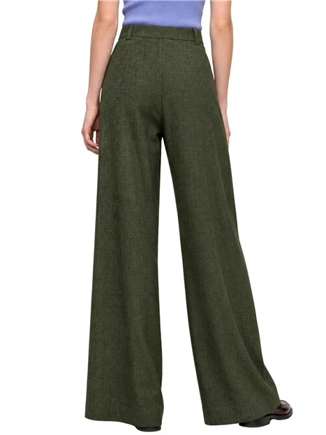 PANTALONI PALAZZO IN CINIGLIA CON ELASTICO IN VITA DONNA VERDE