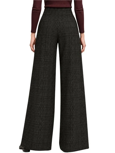 PANTALONI PALAZZO EFFETTO TWEED DONNA NERO