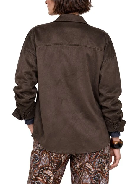 GIACCA CORTA STILE CAMICIA IN ECOSUEDE DONNA MARRONE