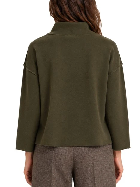 MAGLIA GIROCOLLO MORBIDO A CRATERE CON CUCITURE A VISTA DONNA VERDE