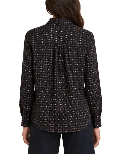 CAMICIA IN SETA  CON STAMPA FANTASIA DONNA BLU SCURO