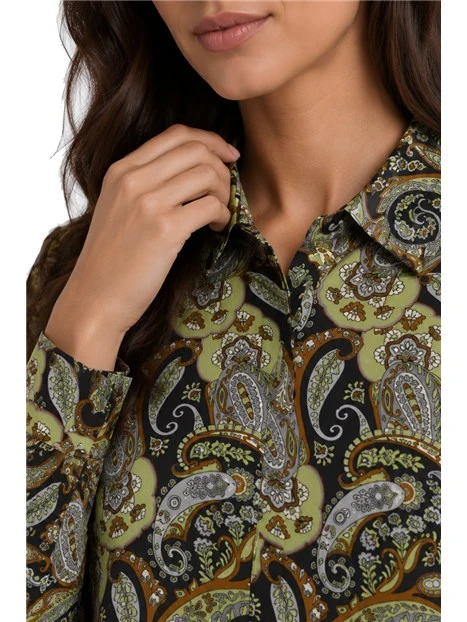CAMICIA IN VISCOSA CON FANTASIA STAMPATA  DONNA VERDE