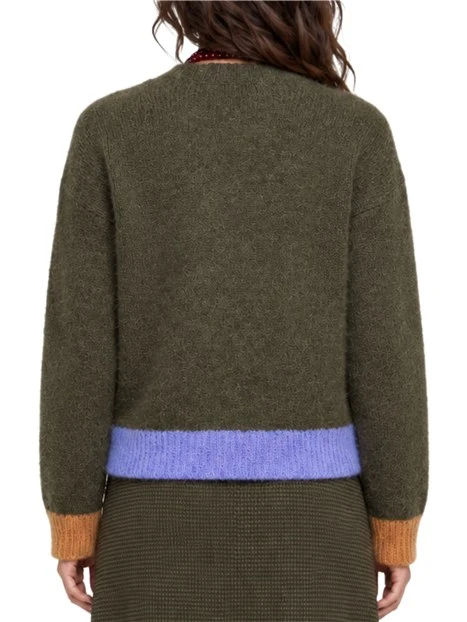 MAGLIA GIROCOLLO CON DETTAGLI A CONTRASTO DONNA VERDE