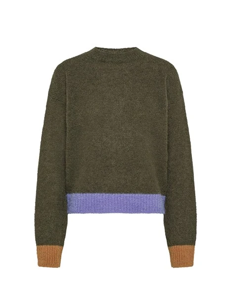 MAGLIA GIROCOLLO CON DETTAGLI A CONTRASTO DONNA VERDE
