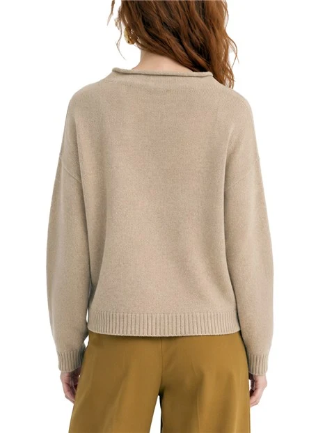 MAGLIA CON SCOLLO A BARCA E BORDI A COSTE DONNA BEIGE