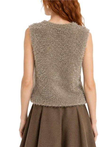 GILET IN MAGLIA LUREX DONNA BEIGE
