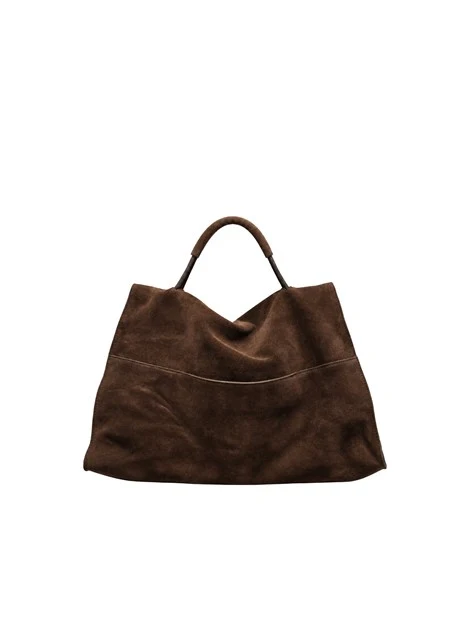 BORSA A MANO CON TRACOLLA IN VERO CAMOSCIO DONNA MARRONE