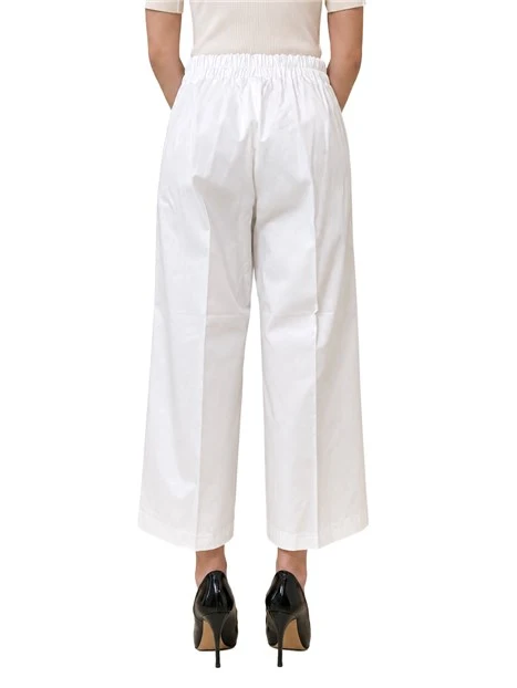 PANTALONE PALAZZO CON TASCHE A FILETTO E INSERTO ELASTICO SUL RETRO DONNA BIANCO