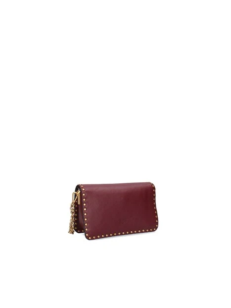 BORSA A TRACOLLA IN PELLE CON PATTA E BORCHIE DONNA BORDEAUX