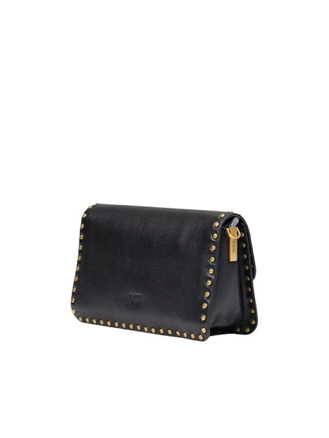 BORSA A TRACOLLA IN PELLE CON PATTA E BORCHIE DONNA NERO