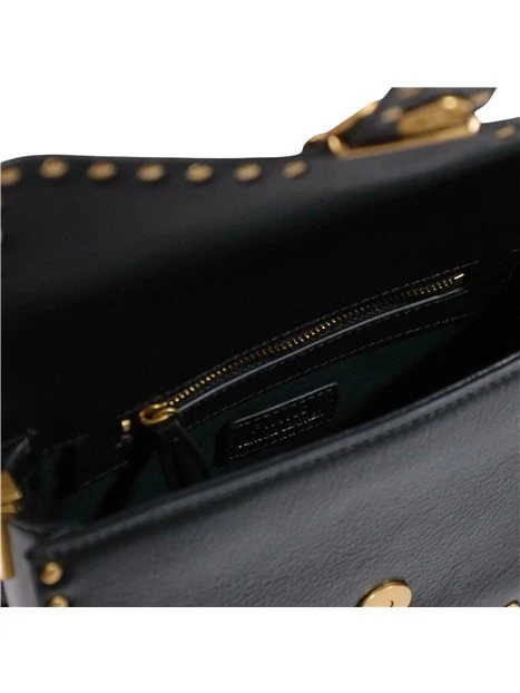 BORSA A TRACOLLA IN PELLE CON PATTA E BORCHIE DONNA NERO