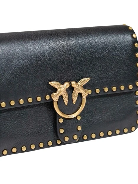BORSA A TRACOLLA IN PELLE CON PATTA E BORCHIE DONNA NERO
