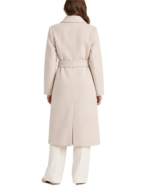 CAPPOTTO LUNGO IN LANA CON CINTURA E SPACCO SUL RETRO DONNA ECRU'