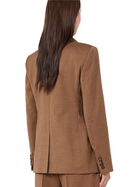 BLAZER DOPPIOPETTO IN LANA VERGINE GESSATO DONNA MARRONE