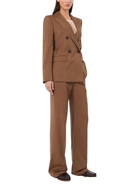 BLAZER DOPPIOPETTO IN LANA VERGINE GESSATO DONNA MARRONE