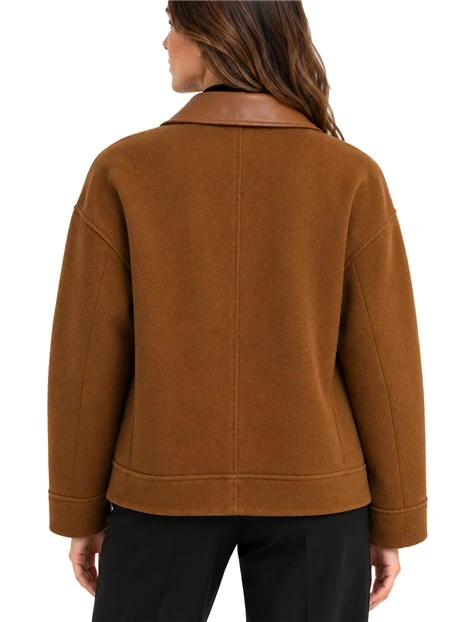 CAPPOTTO CORTO IN LANA CASHMERE E SETA DONNA MARRONE