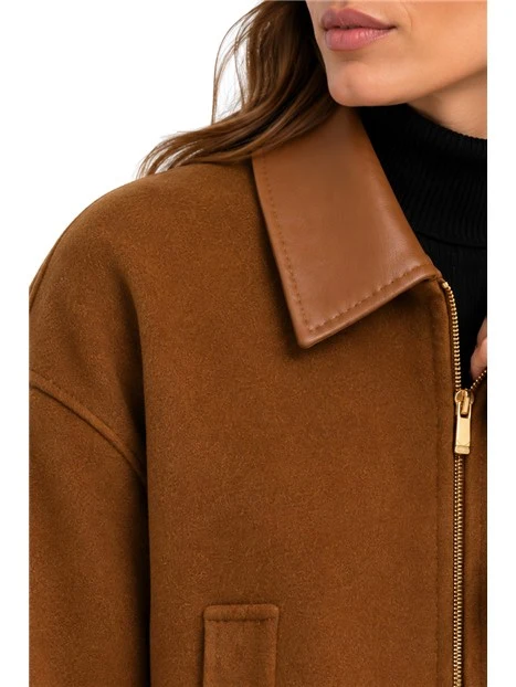 CAPPOTTO CORTO IN LANA CASHMERE E SETA DONNA MARRONE