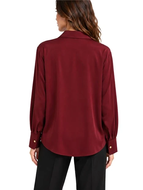 BLUSA IN CRÊPE DE CHINE DI SETA CON COLLETTO POLO DONNA ROSSO