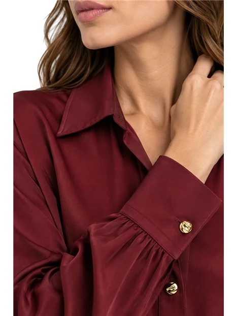 BLUSA IN CRÊPE DE CHINE DI SETA CON COLLETTO POLO DONNA ROSSO