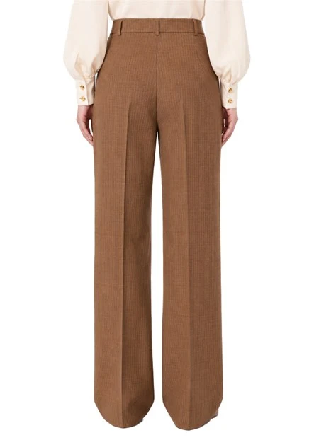 PANTALONI PALAZZO IN PURA LANA CON PIEGA STIRATA DONNA MARRONE