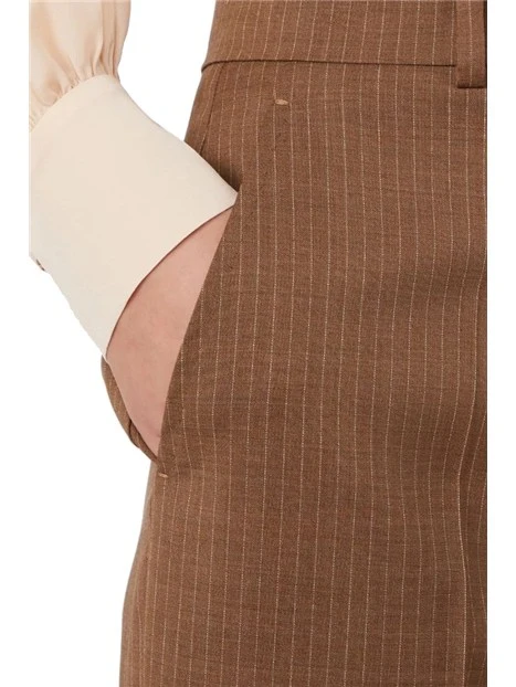 PANTALONI PALAZZO IN PURA LANA CON PIEGA STIRATA DONNA MARRONE