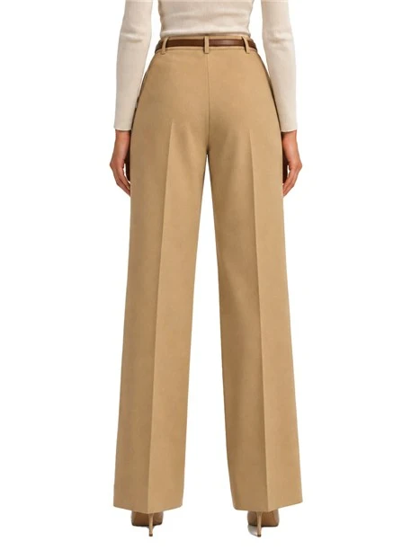 PANTALONI PALAZZO IN COTONE CRÊPE  E CINTURA DONNA BEIGE