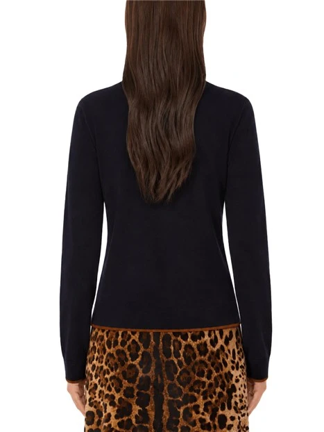 CARDIGAN IN LANA E SETA CON PROFILI A CONTRASTO DONNA BLU