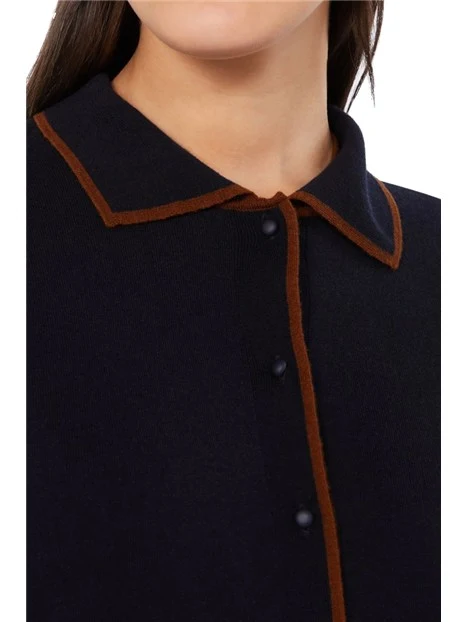 CARDIGAN IN LANA E SETA CON PROFILI A CONTRASTO DONNA BLU