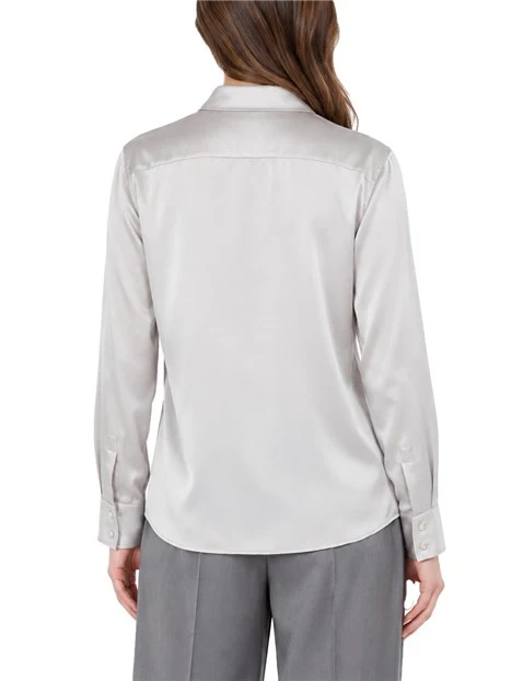 CAMICIA IN RASO DI PURA SETA CON BOTTONI GIOIELLO DONNA GRIGIO