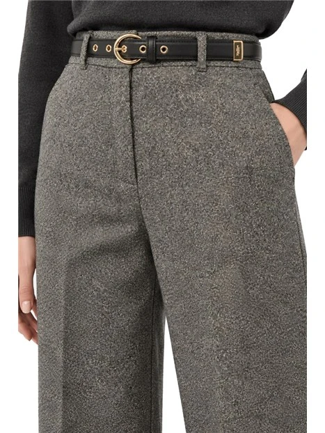 PANTALONI PALAZZO IN MISTO LANA E SETA CON CINTURA DONNA BIANCO