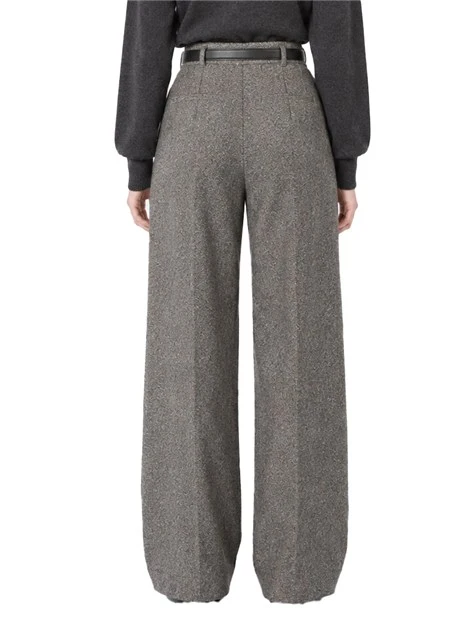PANTALONI PALAZZO IN MISTO LANA E SETA CON CINTURA DONNA BIANCO