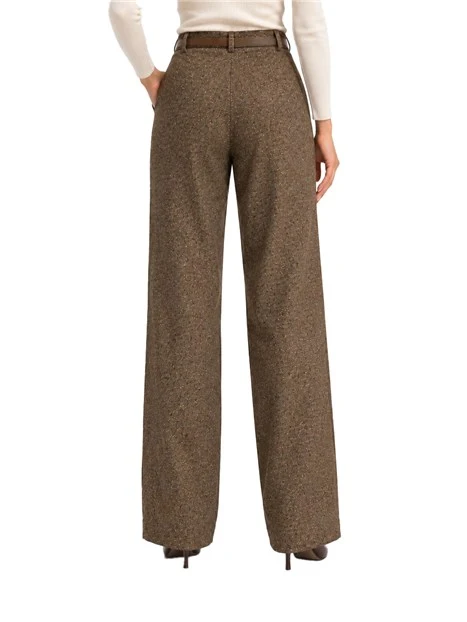 PANTALONI PALAZZO IN MISTO LANA E SETA CON CINTURA DONNA MARRONE